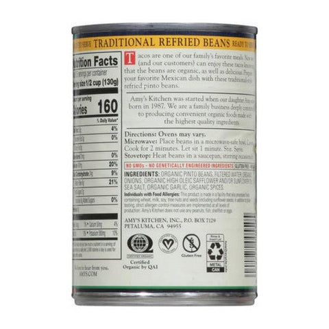 Amys, Organic Vegetarian Refried Beans Traditional, 15.4 Oz(Case Of 12) Amys