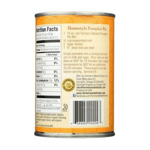 Farmers Market Foods, Organic Canned Pumpkin Pie Mix, 15 Oz(Case Of 12) Farmers Market Foods