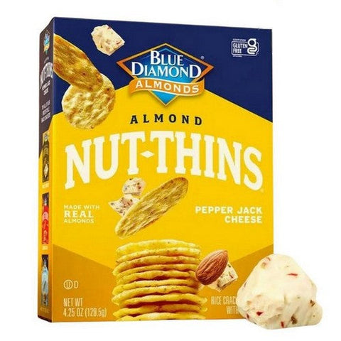 Blue Diamond, Growers Nut Thins Pepper Jack Cheese Nut and Rice Cracker, Case of 12 X 4.25 Oz Blue Diamond