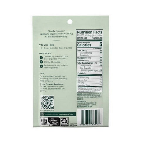 Simply Organic, Organic Guacamole Dip Mix, 0.8 Oz(Case Of 12) Simply Organic