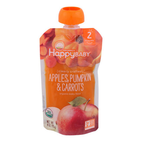 Happy Baby Food, Clearly Crafted Apples Pumpkin And Carrots Stage-2, 4 Oz(Case Of 16) Happy Baby Food
