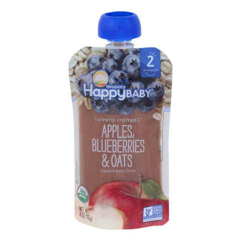 Happy Baby Food, Clearly Crafted Apple Blueberries And Oats Stage-2, 4 Oz(Case Of 16) Happy Baby Food