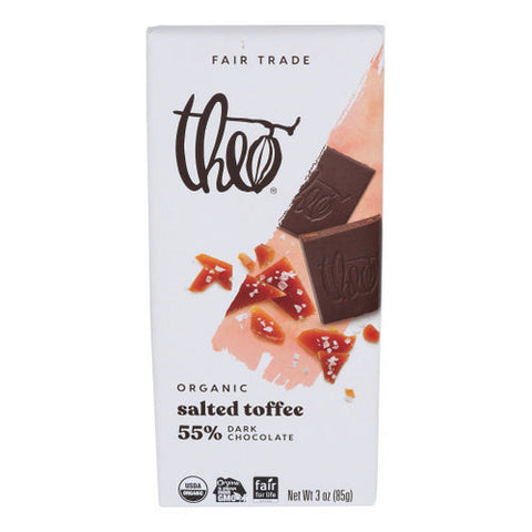 Theo Chocolate, Organic Dark Chocolate Bar Salted Toffee, 3 Oz(Case Of 12) Theo Chocolate