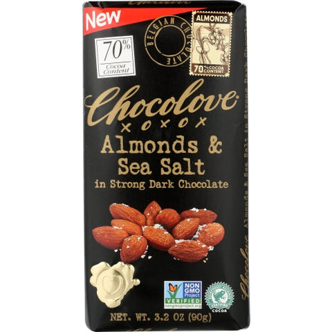 Chocolove, Almonds And Sea Salt Strong Dark Chocolate, 3.2 Oz(Case Of 12) Chocolove
