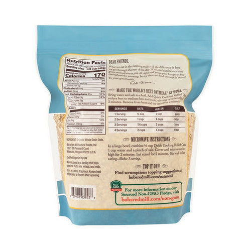 Bobs Red Mill, Organic Quick Cooking Rolled Oats, 32 Oz(Case Of 4) Bobs Red Mill