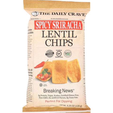 The Daily Crave, Chip Lentil Spicy Srirach, Case of 8 X 4.25 Oz