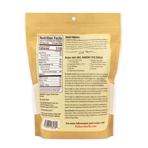 Bobs Red Mill, Organic Dark Rye Flour, 20 Oz(Case Of 4) Bobs Red Mill