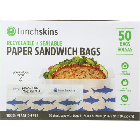 Lunchskins, Bag Paper Sandwich Shark, Case of 12 X 50 Box Lunchskins