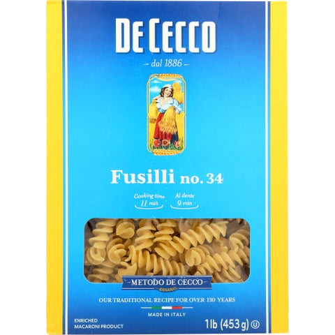 De Cecco, Pasta Fusilli, 16 Oz(Case Of 12) De Cecco