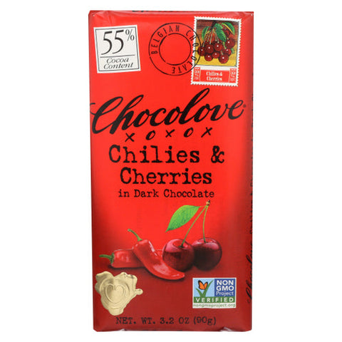 Chocolove, Chilies And Cherry Bar Dark Chocolate, 3.2 Oz(Case Of 12) Chocolove