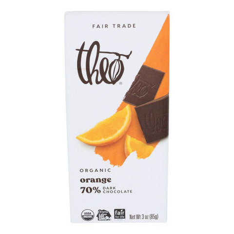 Theo Chocolate, Orange Dark Chocolate Bars, 3 Oz(Case Of 12) Theo Chocolate
