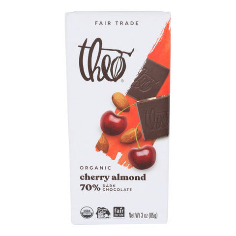 Theo Chocolate, Cherry & Almond Dark Chocolate Bars, 3 Oz(Case Of 12) Theo Chocolate