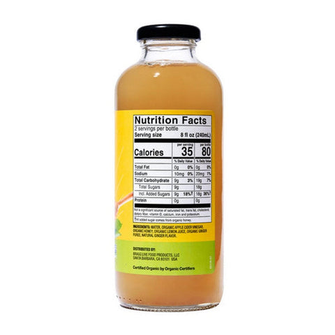 Bragg, Organic Apple Cider Vinegar Refreshers Prebiotic Ginger Lemon Honey, 16 Oz(Case Of 12) Bragg