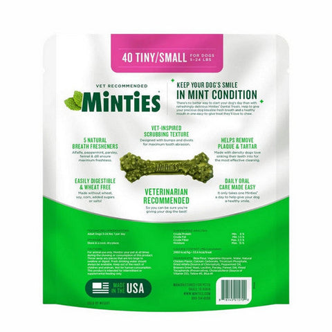 Vet IQ, Minties Dental Peppermint Flavor Dog Treat Tiny Small, 40 Count Vet IQ
