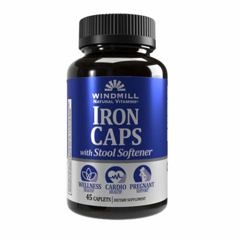Windmill Health, Iron Caps With Stool Softener, 50 mg, 45 Caplets