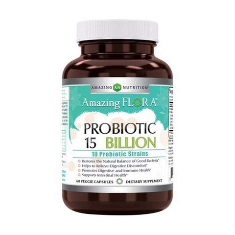 Amazing Nutrition, Amazing Flora Probiotic 10 Strains 15 Billion, 60 Veg Caps Amazing Nutrition