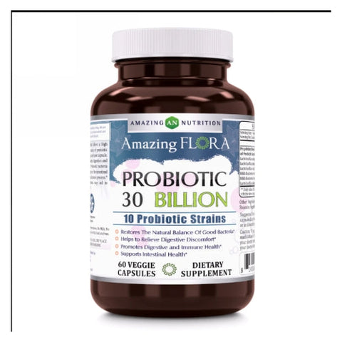 Amazing Nutrition, Amazing Flora Probiotic 30 Billion with 10 Best Probiotic Strains, 60 Veg Caps Amazing Nutrition
