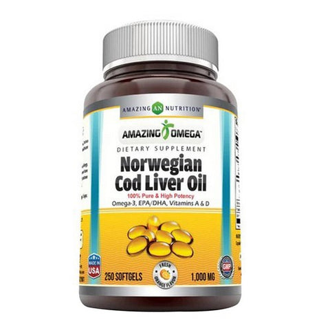 Amazing Omega Norwegian Cod Liver Oil Orange 250 Softgels  by Amazing Nutrition