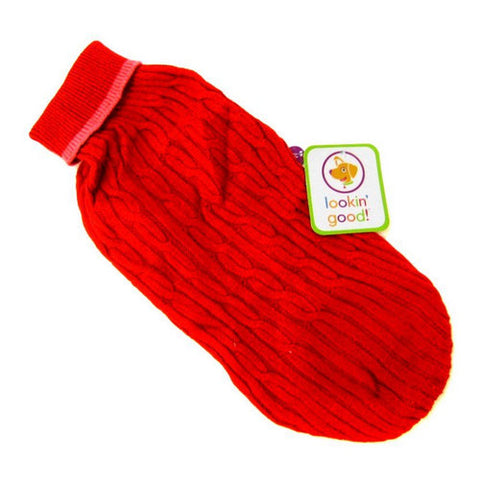 Fashion Pet, Cable Knit Dog Sweater - Red, XX-Large (29"-34" From Neck Base to Tail) Fashion Pet