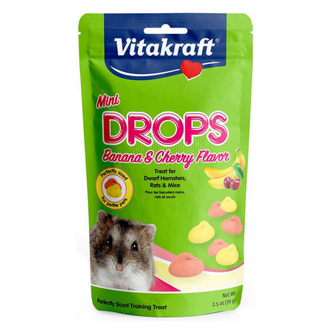 Vitakraft, Mini Drops Treat for Hamsters, Rats & Mice - Banana & Cherry Flavor, 2.5 oz Vitakraft