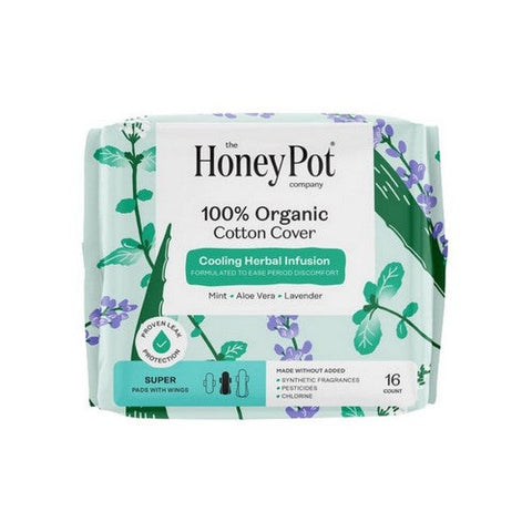 The Honey Pot, Organic Cotton Cover Super Pads With Wings, 16 Count The Honey Pot