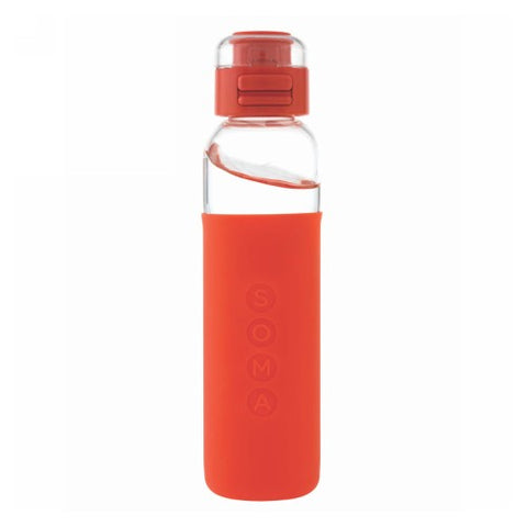 Soma, Glass Water Bottle w/ Sport Cap V2 Coral, 17 Oz Soma