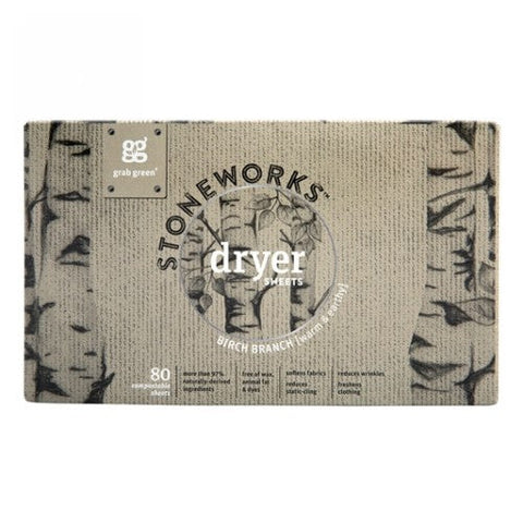 Grab Green, Stoneworks Dryer Sheets Birch Branch, 80 Count Grab Green