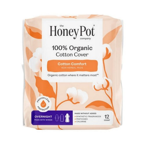 The Honey Pot, Organic Top Sheet Overnight Non Herbal Menstrual Pads, 12 Count The Honey Pot