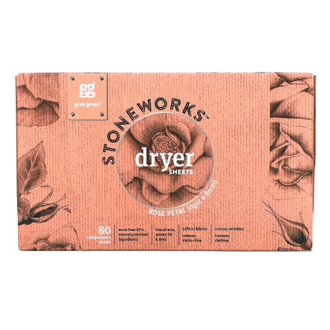 Grab Green, Stoneworks Dryer Sheets Rose, 80 Count