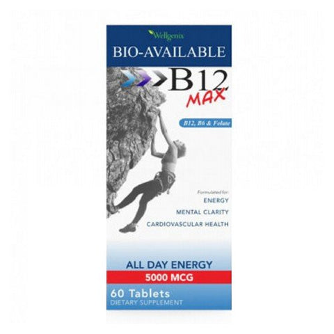 Wellgenix Health, BioAvailable B12 Max, 5000mcg, 60 Tabs Wellgenix Health