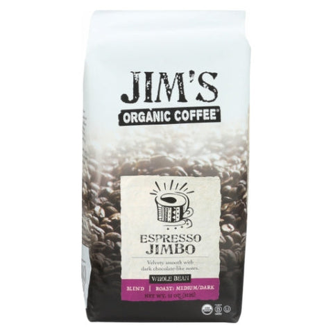 Jims Organic Coffee, Organic Coffee Espresso Jimbo Blend, Medium & Dark Roast 11 Oz Jims Organic Coffee