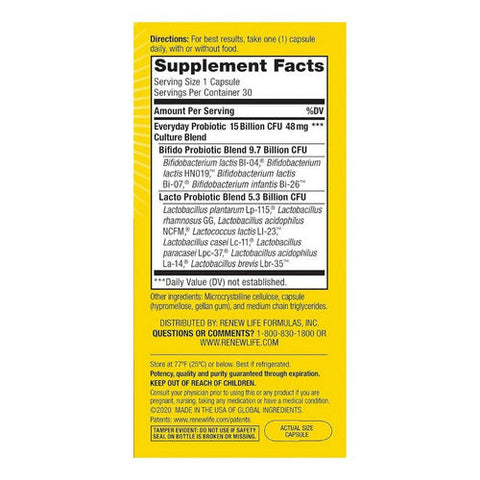 Renew Life, Ultimate Flora Everyday Probiotic 15 Billion, 30 Capsules Renew Life