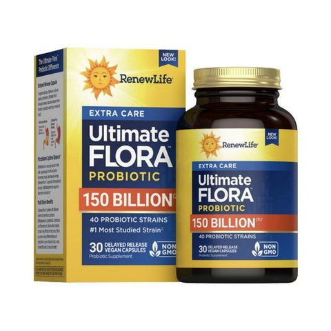 Renew Life, Extra Care Ultimate Flora Probiotic, 150 Billion, 30 Vegan Capsules Renew Life