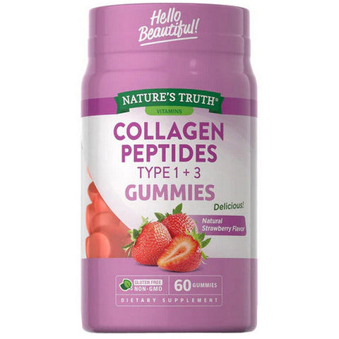 Nature's Truth, Collagen Peptides Type 1 + 3 Gummies Natural Strawberry, 60 Count Nature's Truth