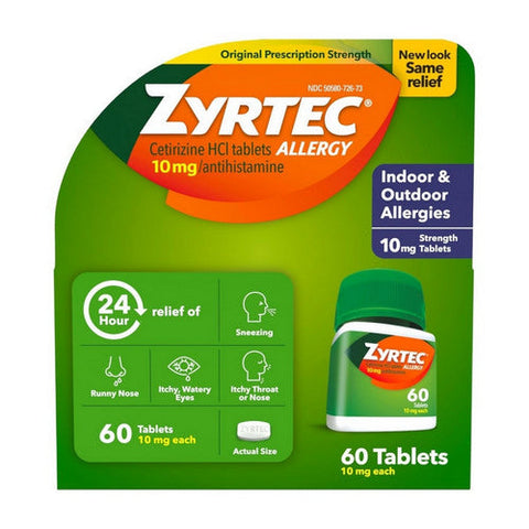 Zyrtec, Allergy Cetirizine Hci 24 Hour, 10 Mg, 60 Tabs Zyrtec