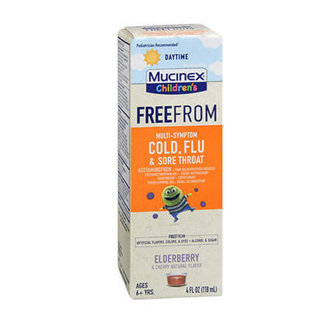 Mucinex, Children'S Free From Multi-Symptom Cold Flu & Sore Throat Liquid Daytime Elderberry & Cherry, 4 Oz Mucinex
