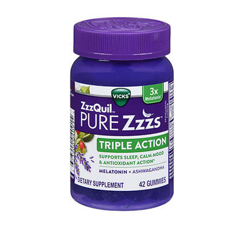 Vicks, Zzzquil Pure Zzzs Triple Action Gummies Blackberry Vanilla, 42 Count Vicks