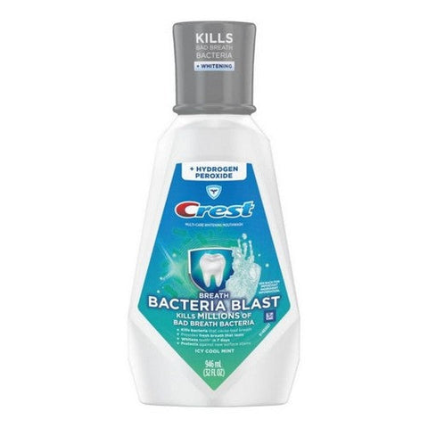 Crest, Breath Bacteria Blast + Hydrogen Peroxide Multi-Care Whitening Mouthwash Icy Cool Mint, 32 Oz Crest