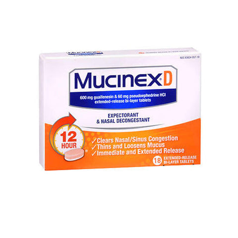 Mucinex, Vitamin D 12 Hour Expectorant & Nasal Decongestant, 18 Tablets Mucinex