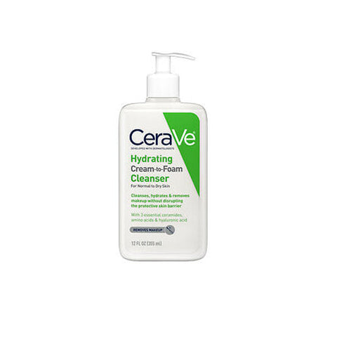 Cerave, Hydrating Cream-To-Foam Cleanser For Normal To Dry Skin, 12 Oz Cerave