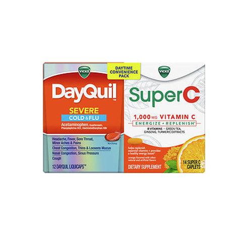Crest, DayQuil/Super C Daytime Convenience Pack Severe Cold & Flu LiquiCaps & 1,000 mg Vitamin C, 26 Caplets Vicks
