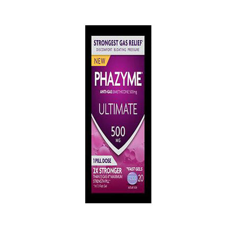 Phazyme, Ultimate Anti-Gas Simethicone Fast Gels, 500 mg, 20 Tabs Phazyme