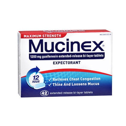 Mucinex, Expectorant 12 Hour Extended Release Bi-Layer Tablets Maximum Strength, 42 Tabs Mucinex