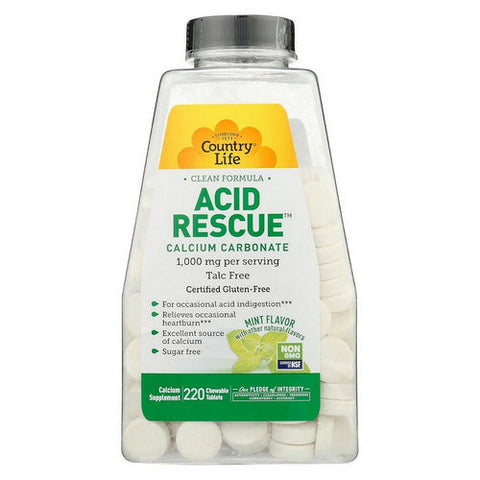 Country Life, Acid Rescue Mint Chewable, 220 Count Country Life