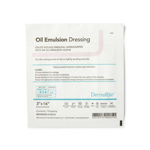 DermaRite, Oil Emulsion Wound Dressing 3 x 16 Inch, Box Of 36 DermaRite