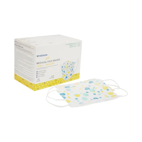 McKesson, Pediatric Procedure Mask Blue and Yellow Polka Dot, Box Of 75 McKesson
