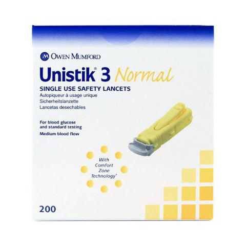Unistik, Safety Lancet 23 Gauge Retractable Push Button Activation Finger, Box Of 200 Unistik