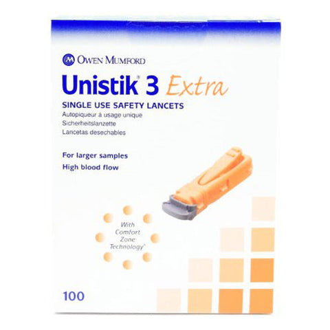Unistik, 3 Extra Safety Lancet, Box Of 100 Unistik