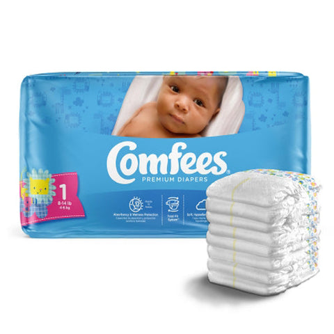 Attends, Comfees Premium Diapers Unisex Tab Closure Size 1, Count of 50 Attends