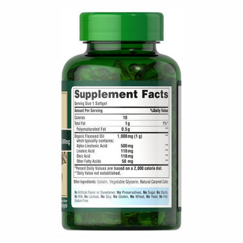 Puritan's Pride, Natural Flax Oil, 1000 Mg, 120 Rapid Release Softgels Puritan's Pride